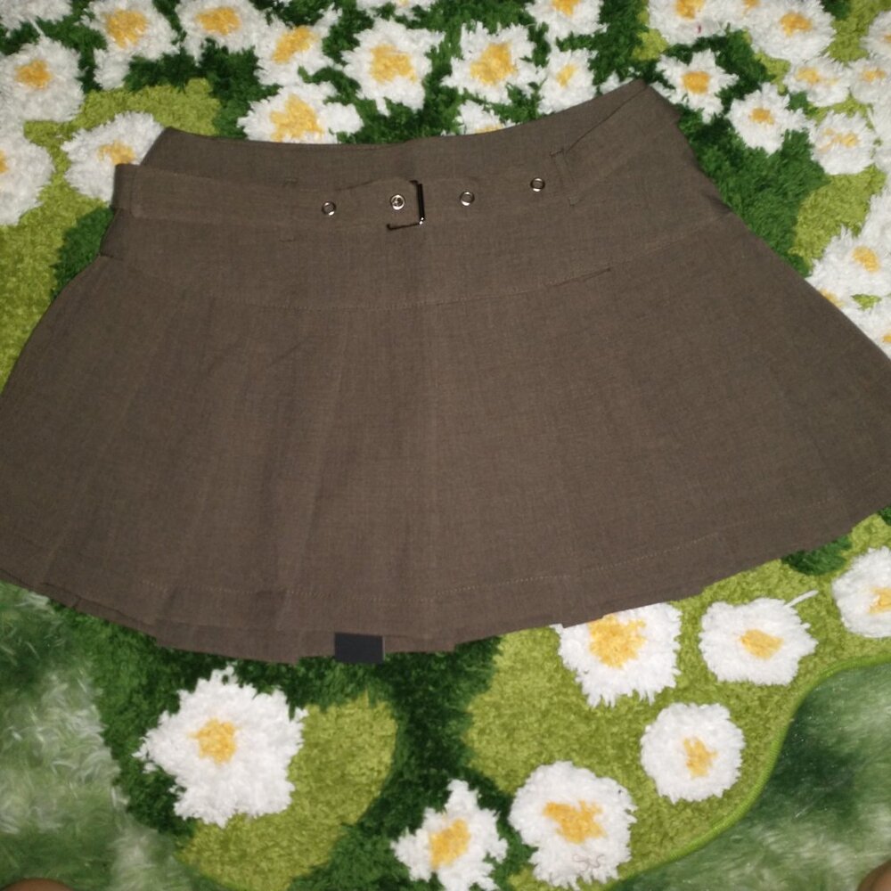 Low-rise Pleated Mini Skirt, Brown